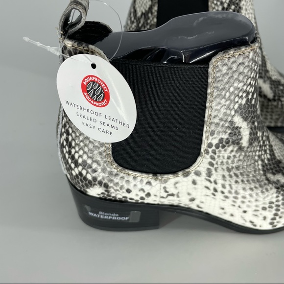 BLONDO NWT EMELIA WATERPROOF CHELSEA BOOTIES BLACK WHITE SNAKE PRINT LEA 7.5 8 - Picture 6 of 8